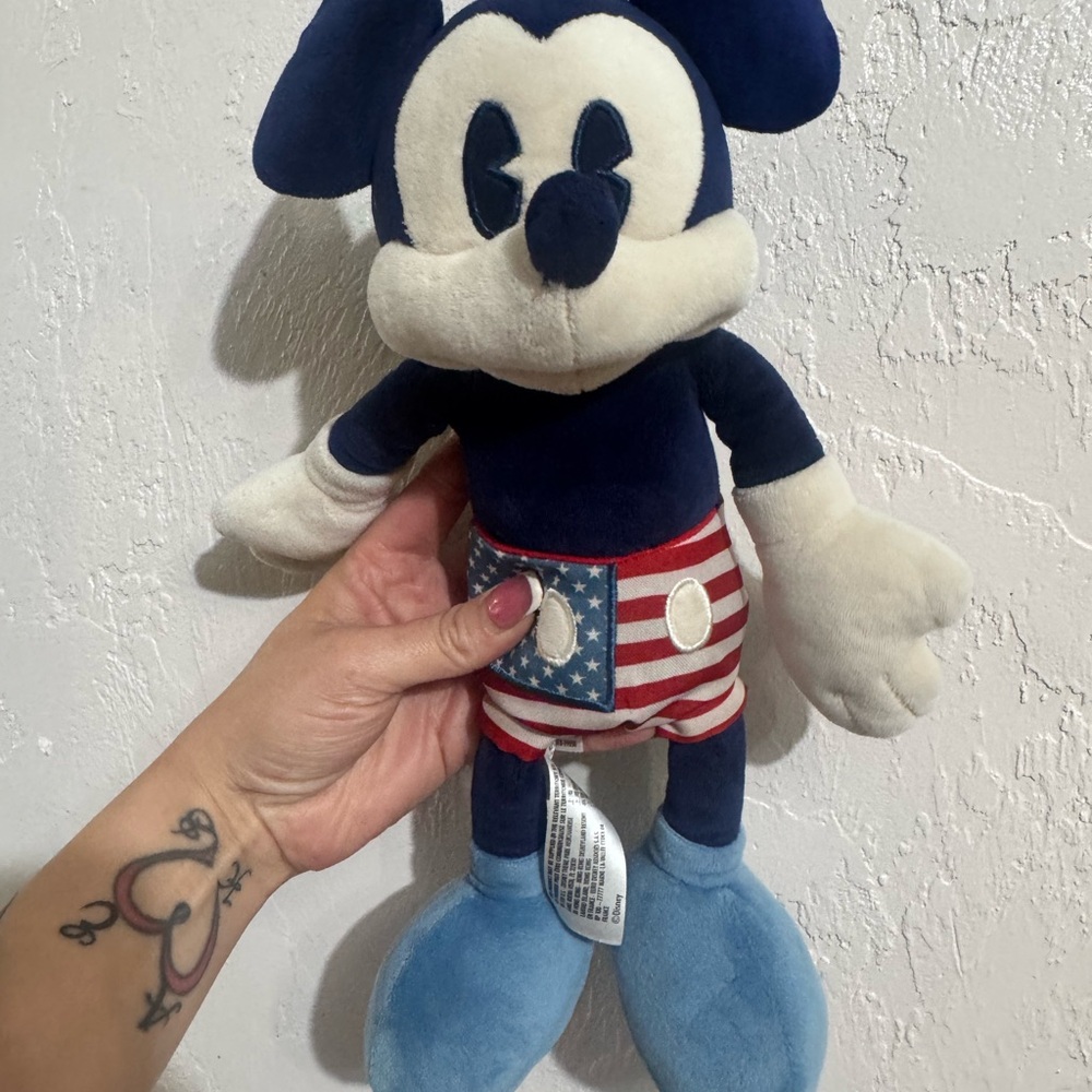 Disney Blue and White Mickey Mouse Plush with American Flag Shorts